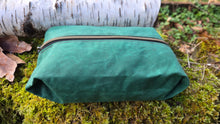 Bold Green Waxed Canvas Zipper Pouch