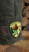 XL Green Cedar Bucket Bag – Waxed Canvas with Vintage Smokey the Bear Patch