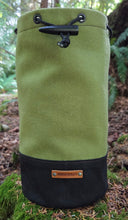 Vintage Green Wool and Black Waxed Canvas Bucket Bag