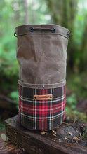 Deluxe Brown Waxed Canvas Cedar Bucket Bag with Vintage Wool Pockets