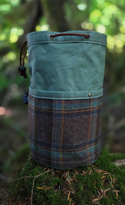 Waxed Canvas Cedar Bucket Bag with Vintage Plaid Wool