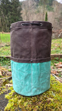 Chocolate Waxed Canvas Cedar Bucket Bag with Seafoam Pockets