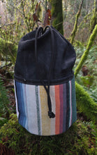 Black Waxed Canvas Cedar Bucket Bag with Vintage Woven Wool