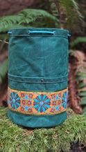 Emerald Green Cedar Bucket Bag with Vintage Trim on Outside Pocket