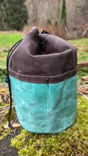 Chocolate Waxed Canvas Cedar Bucket Bag with Seafoam Pockets
