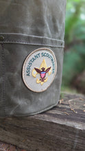 Tan Waxed Canvas Cedar Bucket Bag with Boy Scout Patch