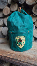 XL Green Cedar Bucket Bag – Waxed Canvas with Vintage Smokey the Bear Patch