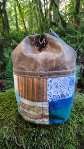 Cedar Bucket Bag with Vintage Patchwork Quilt Pockets