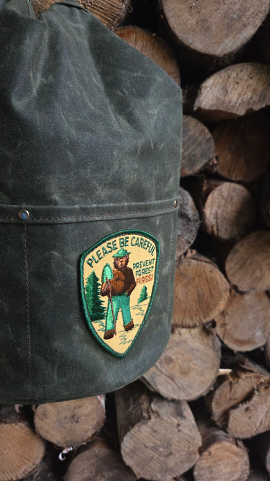 XL Cedar Bucket Bag – Waxed Canvas with Vintage Smokey the Bear Patch