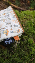 Waxed Canvas Zipper Pouch with Mushrooms and Leather Accent