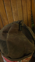 Brown Waxed Canvas Cedar Bucket Bag with Geometric Designs