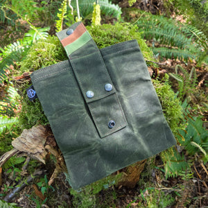 Green, Brown and Lime Green Retro Waxed Canvas Brown Foraging Pouch , Hip Bag