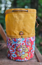 Deluxe Yellow Waxed Canvas Cedar Bucket Bag with 60's Flower Pockets