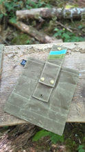 Rugged Waxed Canvas Foraging Bag, Hip Pouch Tan with Blue and Green Stripes