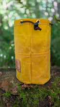 Handcrafted Yellow Waxed Canvas Cedar Bucket Bag with Outside Pockets and Leather Tag