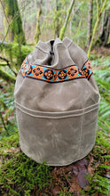 Large Tan Cedar Bucket Bag with Vintage  Trim and Outside Pockets