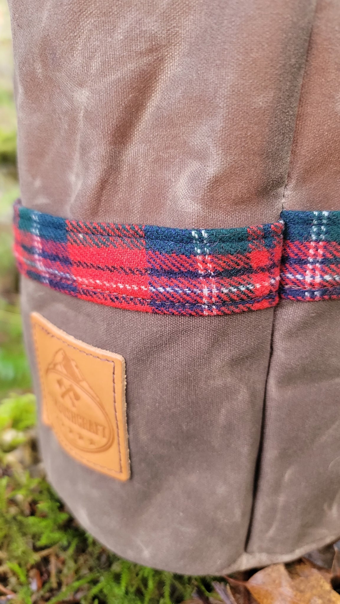 Large Cedar Bucket Bag with Vintage Pendleton on Outside Pockets