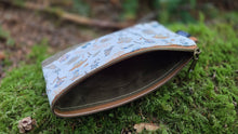 Waxed Canvas Zipper Pouch with Mushrooms and Leather Accent