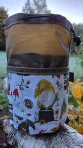 Waxed Canvas Cedar Bucket Bag with Gnomes