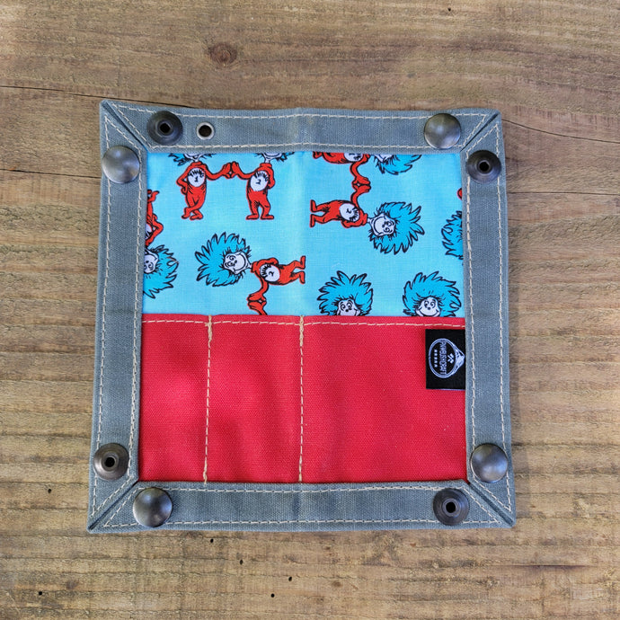waxed canvas travel tray with dr suess lining