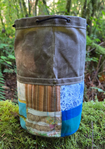 Cedar Bucket Bag with Vintage Patchwork Quilt Pockets