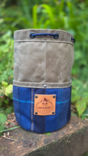 Tan Waxed Canvas Medium Cedar Bucket Bag with Vintage Plaid Wool Pockets