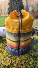 Yellow Waxed Canvas Cedar Bucket Bag with Vintage Wool Stripes