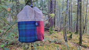 Tan Cedar Bucket Bag with Outside Pockets featuring 4 Patchwork Vintage Wool Pockets