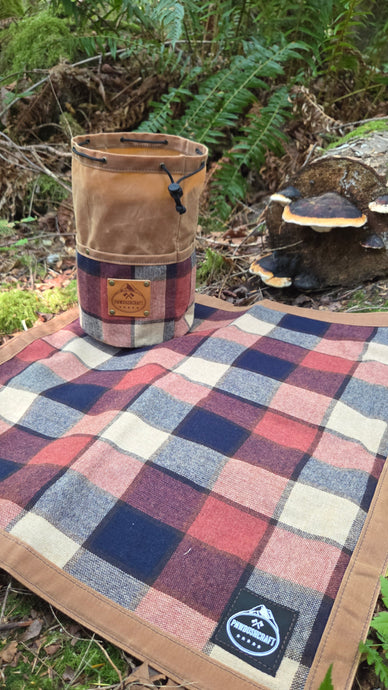 Handcrafted Groundcloth & Cedar Bucket Bag – Vintage Wool + Waxed Canvas Set of 2