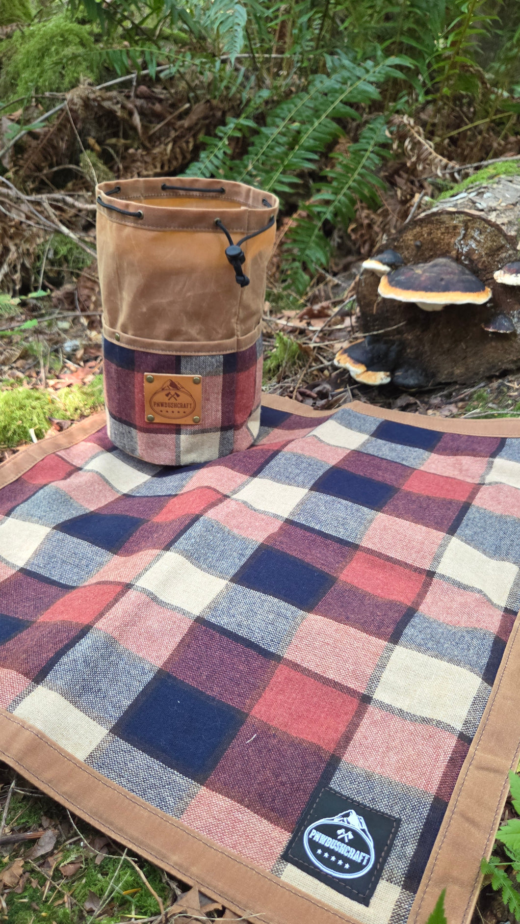 Handcrafted Groundcloth & Cedar Bucket Bag – Vintage Wool + Waxed Canvas Set of 2