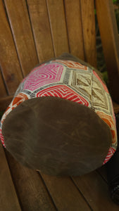 Brown Waxed Canvas Cedar Bucket Bag with Geometric Designs