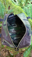 Small Utility Waxed Canvas Duffle – Woodland Camo and Black