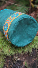 Emerald Green Cedar Bucket Bag with Vintage Trim on Outside Pocket