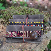 Brown Canvas Roll Up Pouch with Vintage Woven Trim