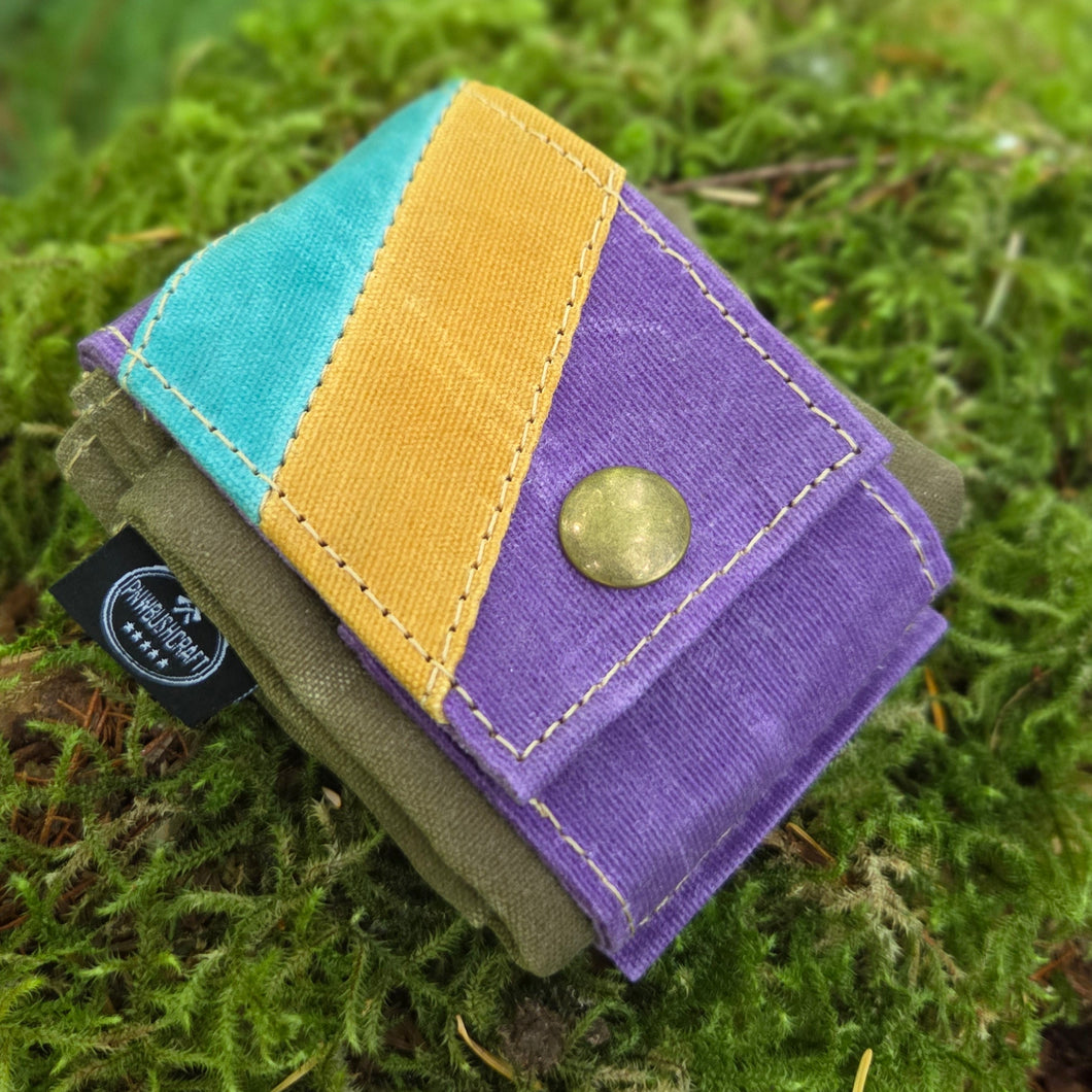 Retro Waxed Canvas Purple, Blue, Tan and Yellow Foraging Pouch , Hip Bag