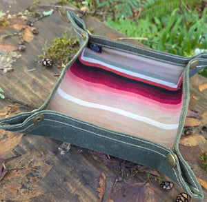 Waxed Canvas and Vintage 19th Century Wool Travel Tray Medium