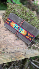 Brown Canvas Roll Up Pouch with Vintage Woven Trim