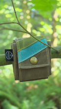 Rugged Waxed Canvas Foraging Bag, Hip Pouch Tan with Blue and Green Stripes