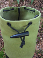 Vintage Green Wool and Black Waxed Canvas Bucket Bag