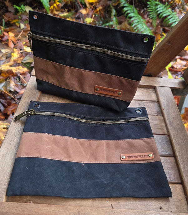 Black and Brown Waxed Canvas Zipper Pouches