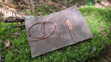 Brown Canvas Roll Up Pouch with Vintage Woven Trim