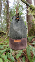 Deluxe Leather and Green Waxed Canvas Bucket Bag