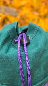 Green and Purple Waxed Canvas Cedar Bucket Bag Small