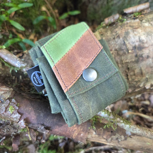 Green, Brown and Lime Green Retro Waxed Canvas Brown Foraging Pouch , Hip Bag