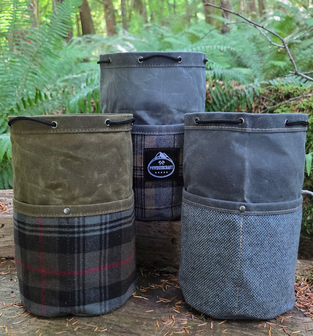 Cedar Bucket Bags with Outside Pockets featuring Vintage Wool
