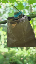Rugged Waxed Canvas Foraging Bag, Hip Pouch Tan with Blue and Green Stripes