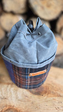 Waxed Canvas Cedar Bucket Bag with Wool Patchwork Pockets
