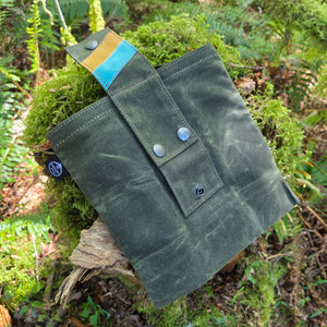 Green Retro Waxed Canvas Brown Foraging Pouch , Hip Bag