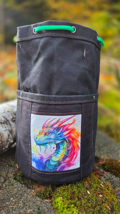 Black Waxed Canvas Bucket Bag – Dragon Vibes, Built for the Wild