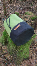 Vintage Green Wool and Black Waxed Canvas Bucket Bag